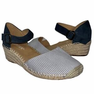 Hotter Pacific Navy Hotter Pacific Espadrille Wedge Canvas Stripes Women's 7.5